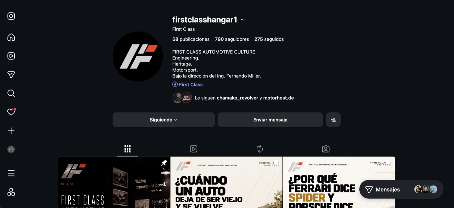 Perfil de Instagram de First Class
