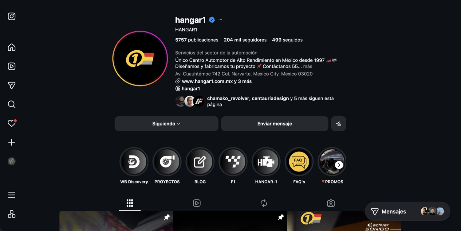Perfil de Instagram de Hangar1